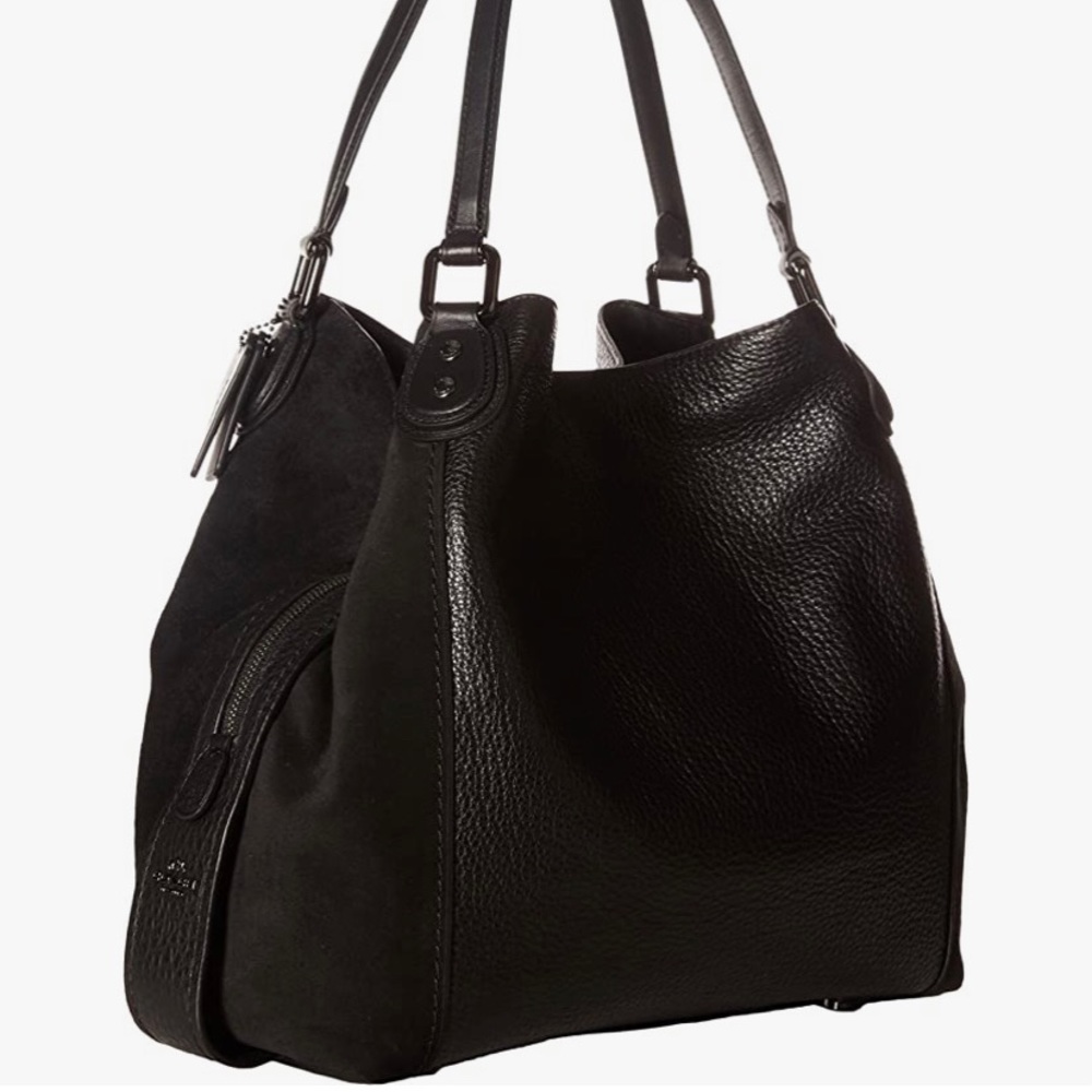 Coach Edie 42 mixed black leather shoulder bag